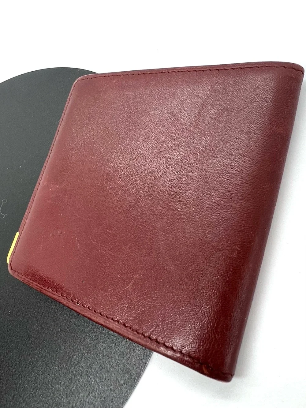 Cartier Burgundy Leather Bifold Card & Key Holder with Gold Corners